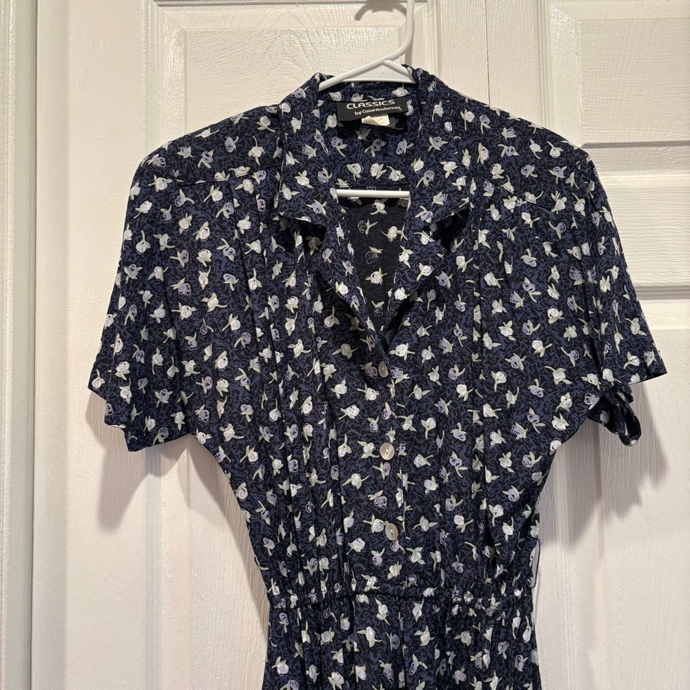 Vintage Carol Anderson Blue Floral Short Sleeve Ankle Length Dress - Size 6